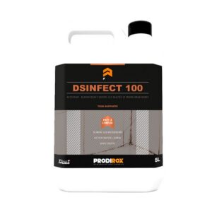 Envases del limpiador desinfectante y saneador de soportes Prodirox Dsinfect100.