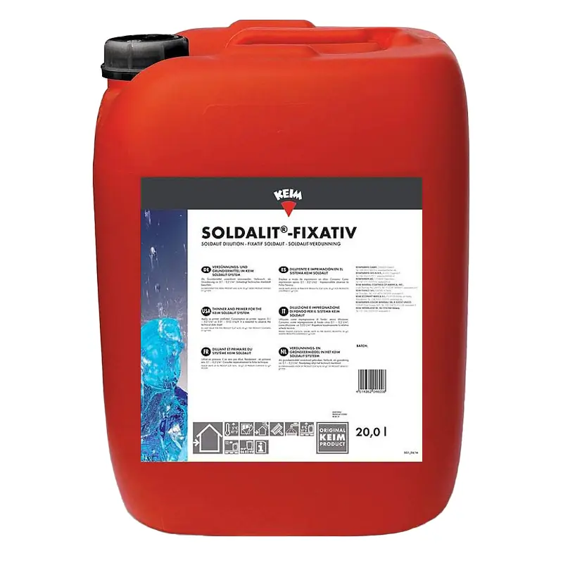 Keim Soldalit-Fixativ 97 Garrafa de diluyente e imprimación mineral de sol-silicato KEIM Soldalit-Fixativ para fijación de soportes.