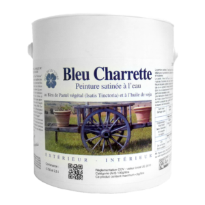 Bote de pintura decorativa azul tradicional Prodirox Bleu Charrette de pigmento vegetal.